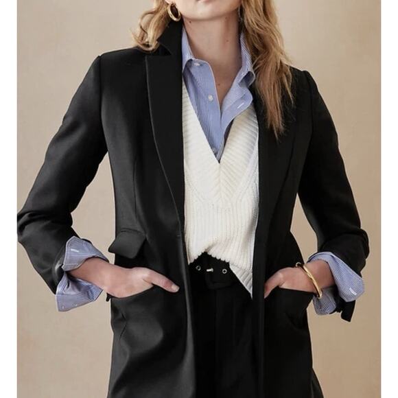 Banana Republic Sculpted Fit Italian Wool Blazer Sz 16L Tall Black Corporate - Picture 1 of 16